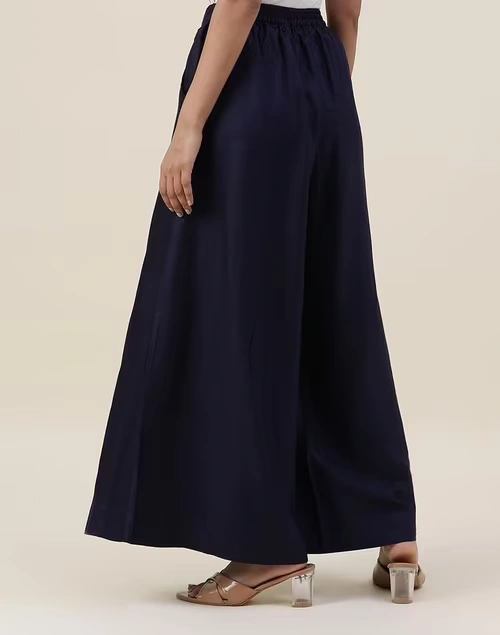 Navy Viscose Silk Full Length Palazzo 3 Navy Viscose Silk Full Length Palazzo
