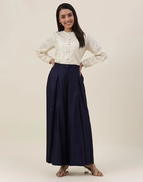 Navy Viscose Silk Full Length Palazzo 4 Navy Viscose Silk Full Length Palazzo