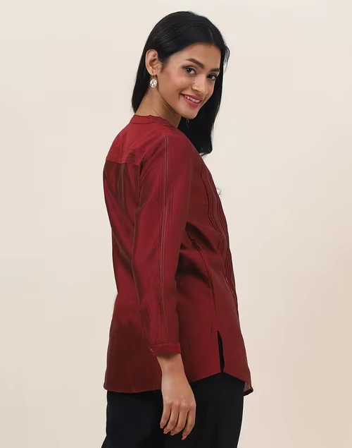 Maroon Cotton Silk Woven Tunic