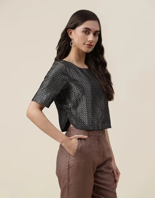 Black Brocade Woven Short Top 3 Black Brocade Woven Short Top