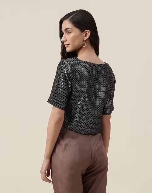 Black Brocade Woven Short Top 4 Black Brocade Woven Short Top