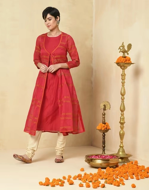 Cotton Silk Layered Long Kurta