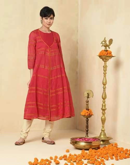 Cotton Silk Layered Long Kurta