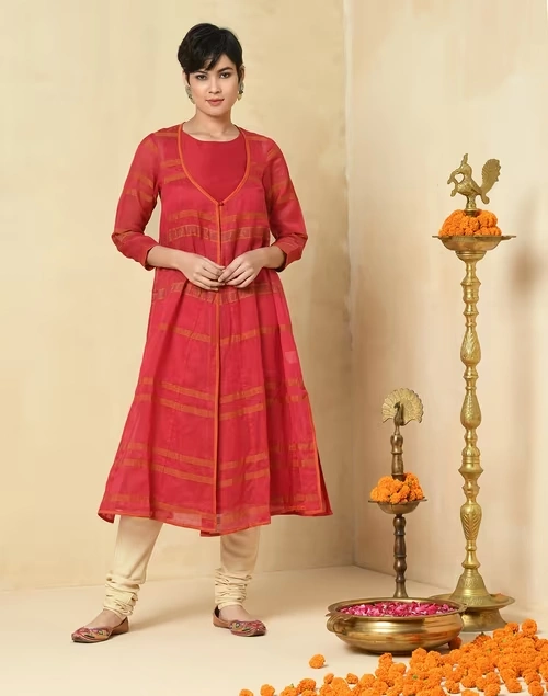 Cotton Silk Layered Long Kurta
