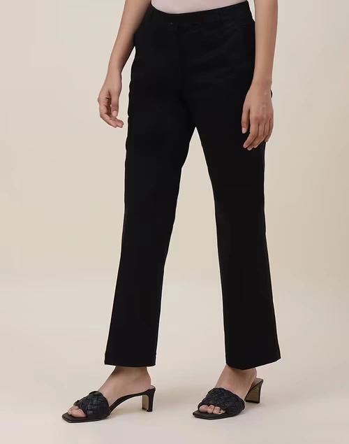 Black Cotton Blend Slim Fit Formal Pant