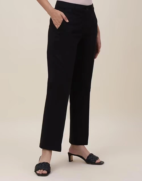 Black Cotton Blend Slim Fit Formal Pant