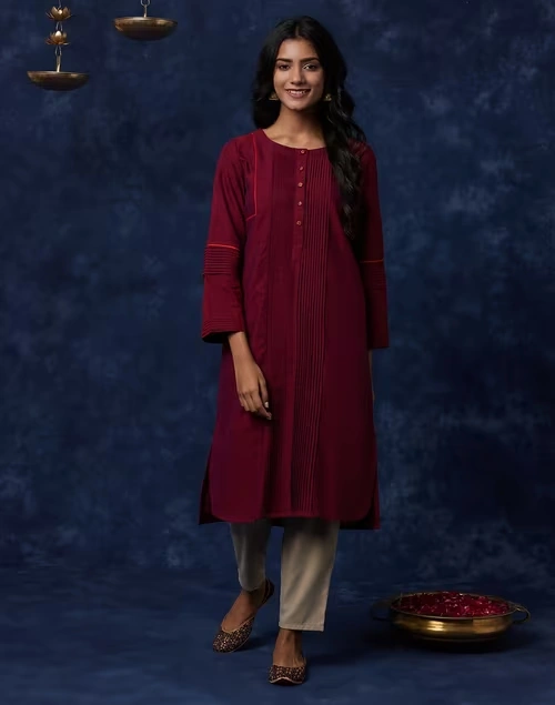 Cotton Pintuck Details Long Kurta