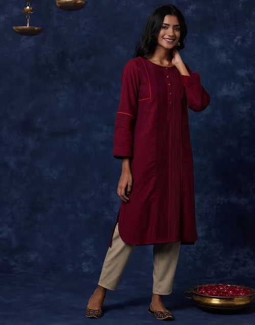 Cotton Pintuck Details Long Kurta