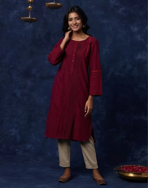 Cotton Pintuck Details Long Kurta 4 Cotton Pintuck Details Long Kurta