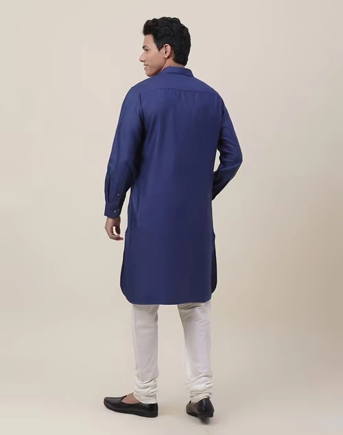 Blue Viscose Silk Embroidered Regular Fit Knee Length Pathani 4 Blue Viscose Silk Embroidered Regular Fit Knee Length Pathani