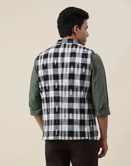 Black Cotton Checks Slim Fit Vest Jacket 4 Black Cotton Checks Slim Fit Vest Jacket