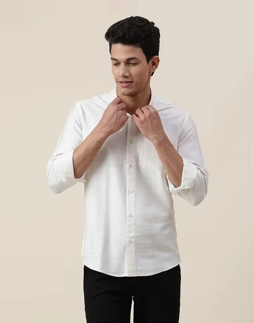 Offwhite Viscose Silk Slim Fit Shirt