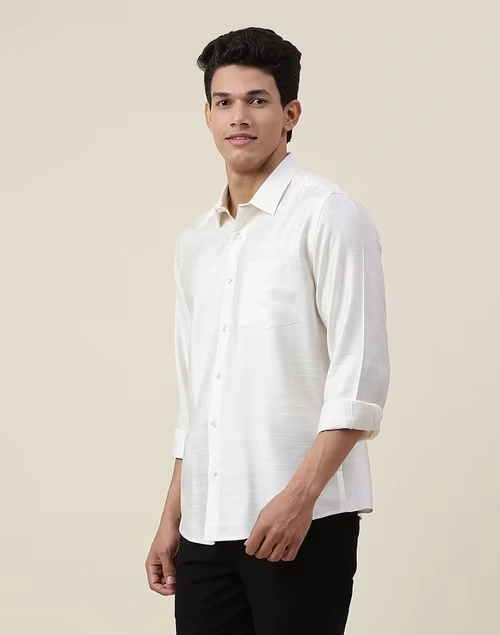 Offwhite Viscose Silk Slim Fit Shirt