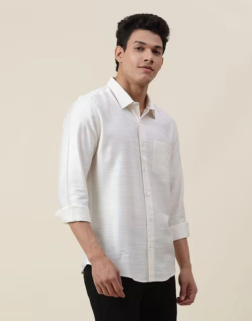 Offwhite Viscose Silk Slim Fit Shirt 3 Offwhite Viscose Silk Slim Fit Shirt