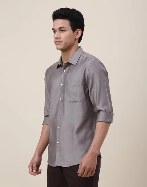 Grey Viscose Silk Slim Fit Shirt