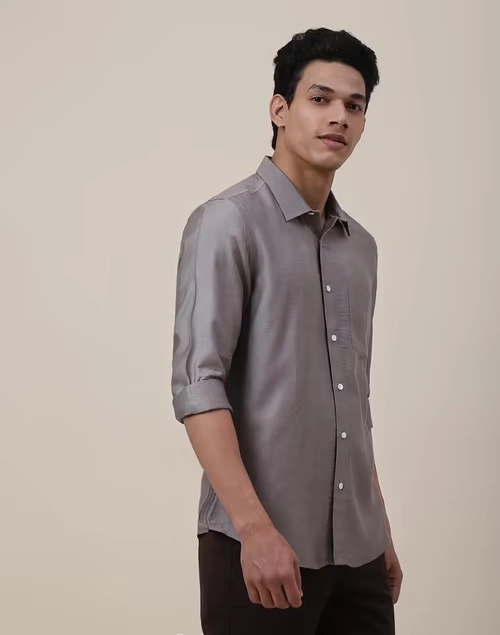 Grey Viscose Silk Slim Fit Shirt 3 Grey Viscose Silk Slim Fit Shirt