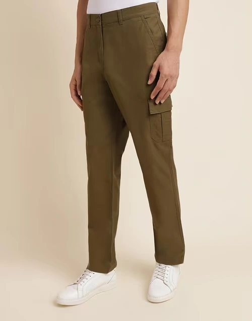 Green Cotton Straight Fit Cargo Pant