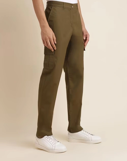 Green Cotton Straight Fit Cargo Pant