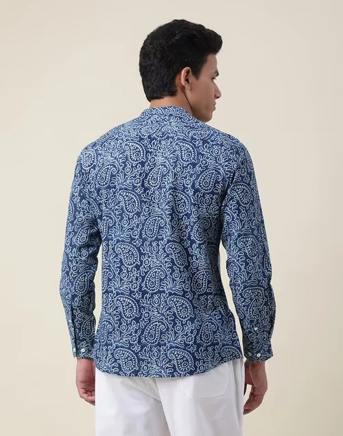 Indigo Cotton Printed Slim Fit Shirt 4 Indigo Cotton Printed Slim Fit Shirt