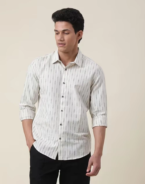 Offwhite Cotton Woven Slim Fit Shirt