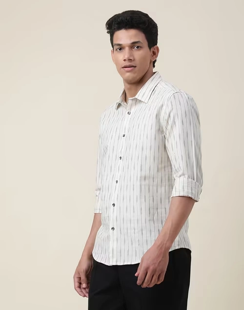 Offwhite Cotton Woven Slim Fit Shirt