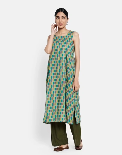 Cotton Printed Slim Fit Long Kurta