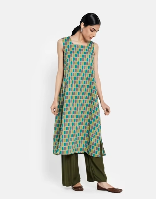 Cotton Printed Slim Fit Long Kurta