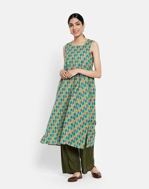 Cotton Printed Slim Fit Long Kurta