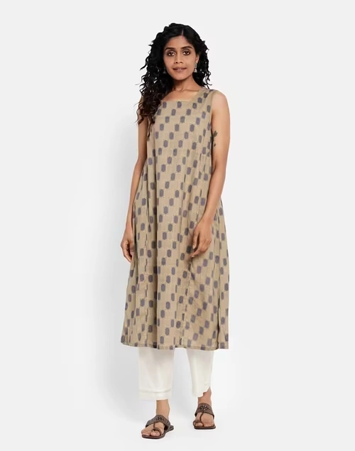 Cotton Printed Slim Fit Long Kurta