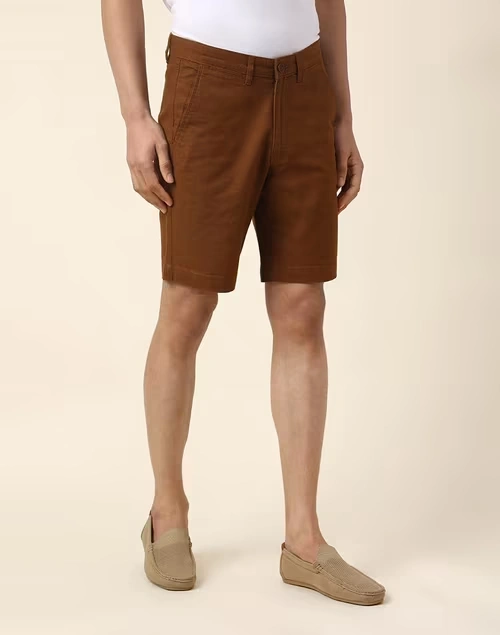 Brown Cotton Regular Shorts