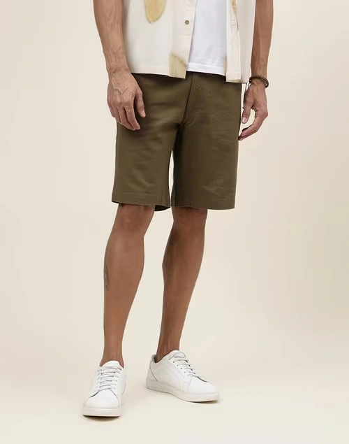 Green Cotton Regular Shorts 4 Green Cotton Regular Shorts
