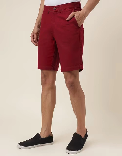 Red Cotton Regular Shorts