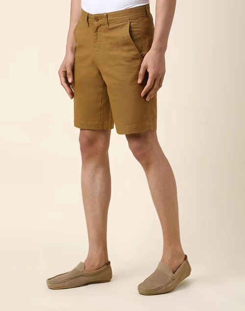 Beige Cotton Regular Shorts