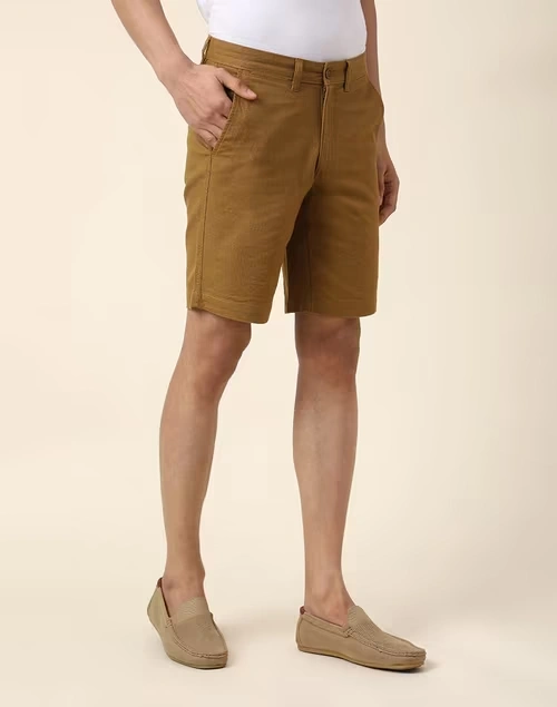 Beige Cotton Regular Shorts