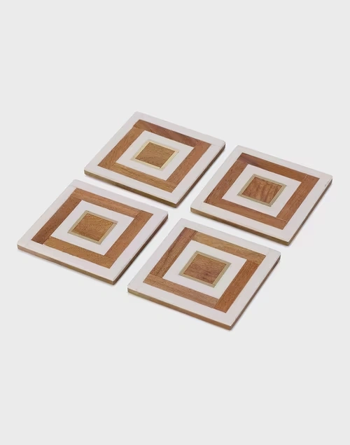White Ayaana Resin & Wood Coaster Set Of 4