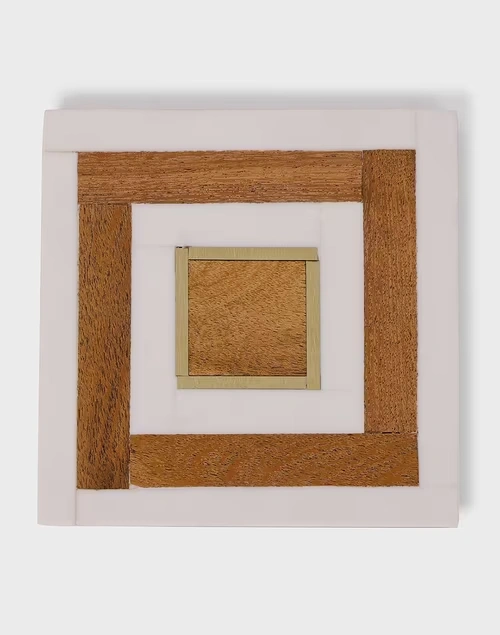 White Ayaana Resin & Wood Coaster Set Of 4