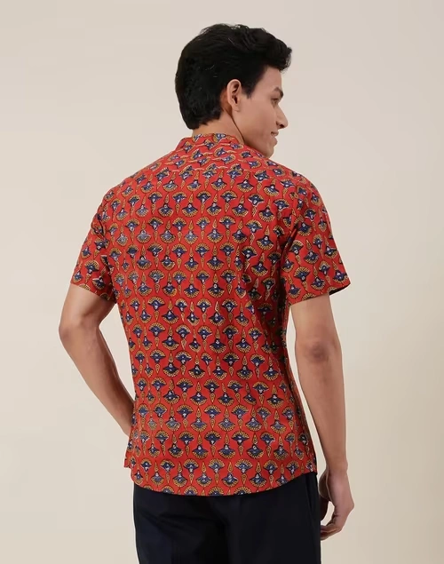 Red Cotton Printed Slim Fit Shirt 4 Red Cotton Printed Slim Fit Shirt