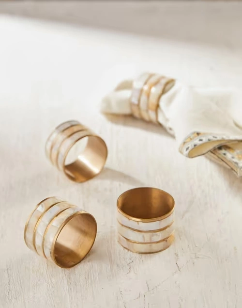 White Aakarik Mop Napkin Ring Set Of 4