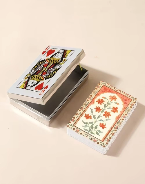 Multi Coloured Vivaram Metal Box Playing Cards Set - Queen