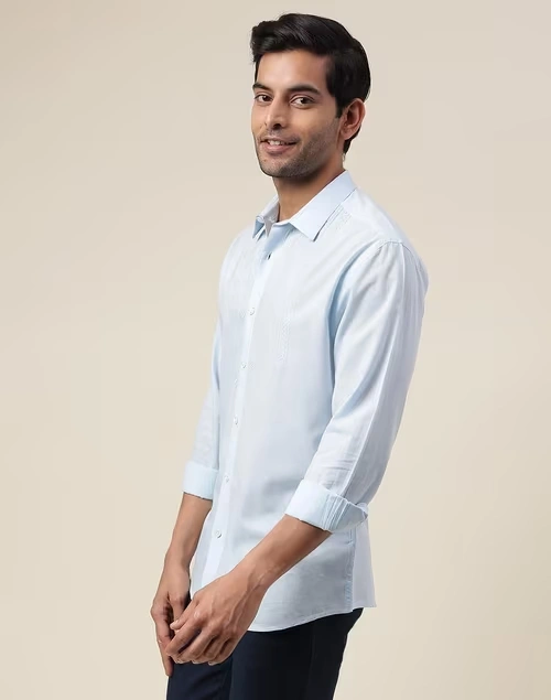 Light Blue Cotton Embroidered Shirt