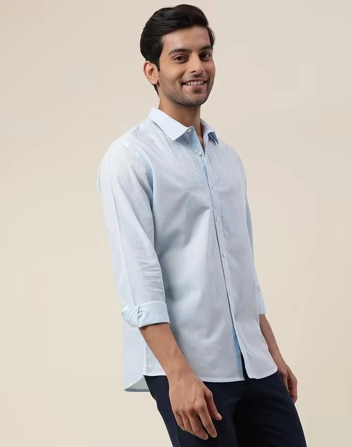 Light Blue Cotton Embroidered Shirt 3 Light Blue Cotton Embroidered Shirt