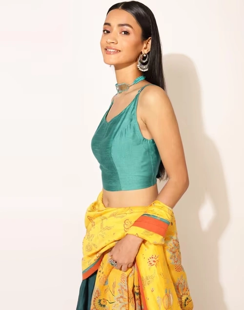 NUIndian Teal Silk Woven Blouse