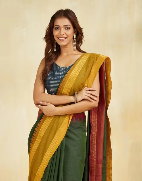 Blue Cotton Silk Blend Woven Stitched Blouse 4 Blue Cotton Silk Blend Woven Stitched Blouse