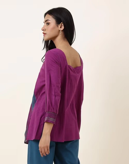 NUIndian Purple Cotton Printed Slim Fit Short Kurta 3 NUIndian Purple Cotton Printed Slim Fit Short Kurta