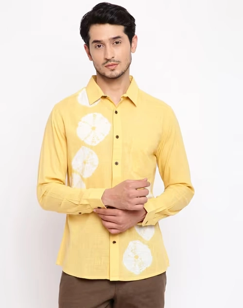 Yellow Cotton Slim Fit Shirt