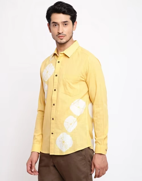 Yellow Cotton Slim Fit Shirt