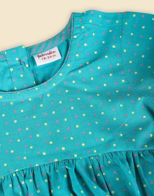 Teal Cotton Hand Block Printed Flared Salwar Set 4 Teal Cotton Hand Block Printed Flared Salwar Set