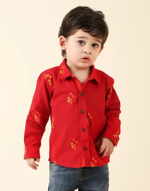 Red Cotton Dobby Shirt