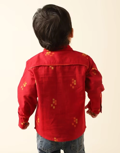 Red Cotton Dobby Shirt