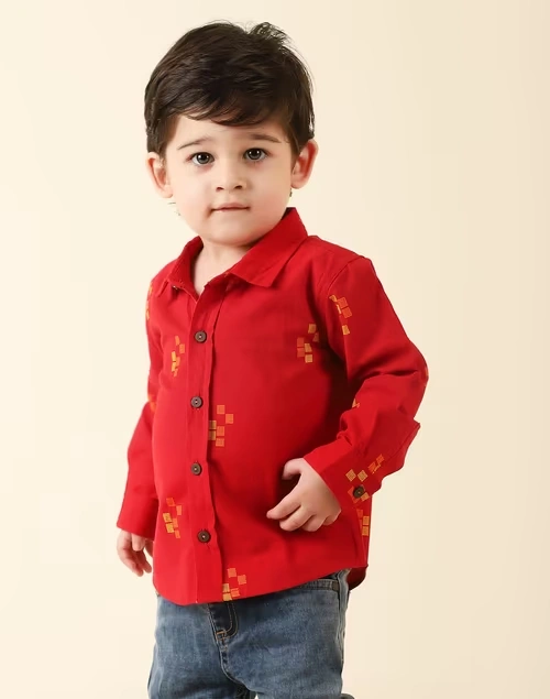 Red Cotton Dobby Shirt 3 Red Cotton Dobby Shirt